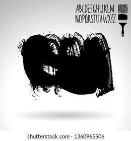 Black brush stroke and handwritten alphabet. Grunge vector abstract hand - painted element. Underline and border design.