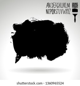 Black brush stroke and handwritten alphabet. Grunge vector abstract hand - painted element. Underline and border design.