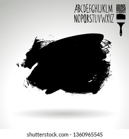 Black brush stroke and handwritten alphabet. Grunge vector abstract hand - painted element. Underline and border design.