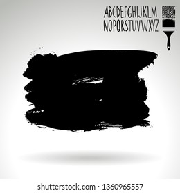 Black brush stroke and handwritten alphabet. Grunge vector abstract hand - painted element. Underline and border design.