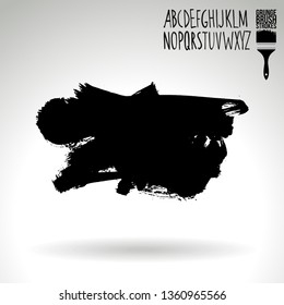 Black brush stroke and handwritten alphabet. Grunge vector abstract hand - painted element. Underline and border design.