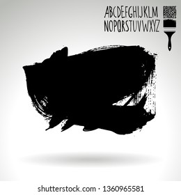 Black brush stroke and handwritten alphabet. Grunge vector abstract hand - painted element. Underline and border design.