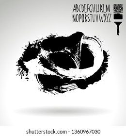 Black brush stroke and handwritten alphabet. Grunge vector abstract hand - painted element. Underline and border design.