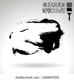 Black brush stroke and handwritten alphabet. Grunge vector abstract hand - painted element. Underline and border design.