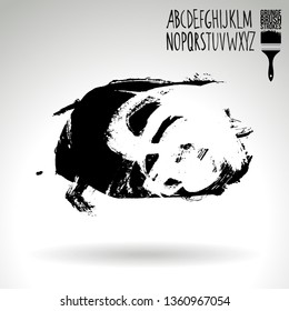 Black brush stroke and handwritten alphabet. Grunge vector abstract hand - painted element. Underline and border design.