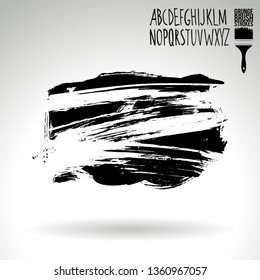 Black brush stroke and handwritten alphabet. Grunge vector abstract hand - painted element. Underline and border design.