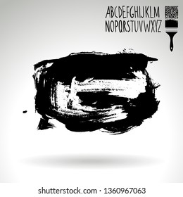 Black brush stroke and handwritten alphabet. Grunge vector abstract hand - painted element. Underline and border design.