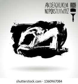Black brush stroke and handwritten alphabet. Grunge vector abstract hand - painted element. Underline and border design.
