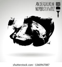 Black brush stroke and handwritten alphabet. Grunge vector abstract hand - painted element. Underline and border design.