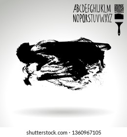 Black brush stroke and handwritten alphabet. Grunge vector abstract hand - painted element. Underline and border design.