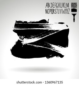 Black brush stroke and handwritten alphabet. Grunge vector abstract hand - painted element. Underline and border design.