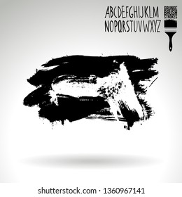 Black brush stroke and handwritten alphabet. Grunge vector abstract hand - painted element. Underline and border design.