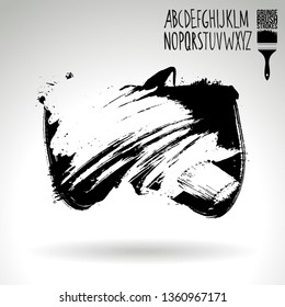 Black brush stroke and handwritten alphabet. Grunge vector abstract hand - painted element. Underline and border design.