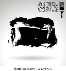 Black brush stroke and handwritten alphabet. Grunge vector abstract hand - painted element. Underline and border design.