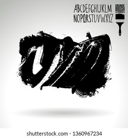 Black brush stroke and handwritten alphabet. Grunge vector abstract hand - painted element. Underline and border design.