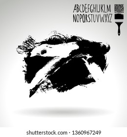 Black brush stroke and handwritten alphabet. Grunge vector abstract hand - painted element. Underline and border design.