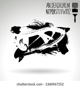 Black brush stroke and handwritten alphabet. Grunge vector abstract hand - painted element. Underline and border design.
