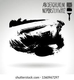 Black brush stroke and handwritten alphabet. Grunge vector abstract hand - painted element. Underline and border design.