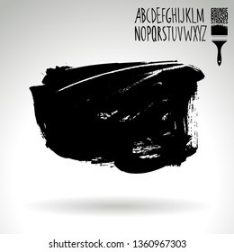 Black brush stroke and handwritten alphabet. Grunge vector abstract hand - painted element. Underline and border design.