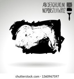 Black brush stroke and handwritten alphabet. Grunge vector abstract hand - painted element. Underline and border design.