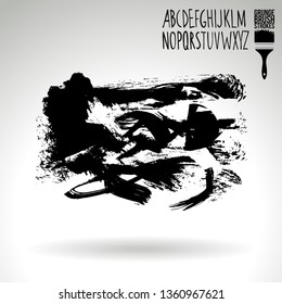 Black brush stroke and handwritten alphabet. Grunge vector abstract hand - painted element. Underline and border design.