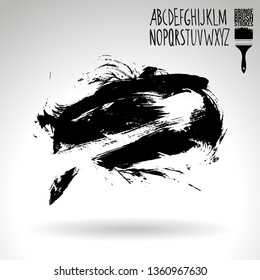 Black brush stroke and handwritten alphabet. Grunge vector abstract hand - painted element. Underline and border design.