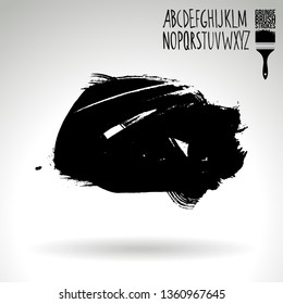 Black brush stroke and handwritten alphabet. Grunge vector abstract hand - painted element. Underline and border design.