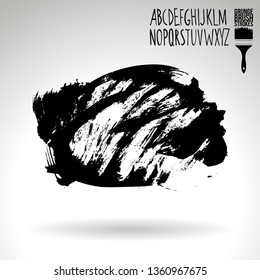 Black brush stroke and handwritten alphabet. Grunge vector abstract hand - painted element. Underline and border design.