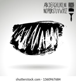 Black brush stroke and handwritten alphabet. Grunge vector abstract hand - painted element. Underline and border design.