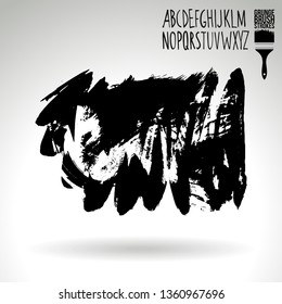 Black brush stroke and handwritten alphabet. Grunge vector abstract hand - painted element. Underline and border design.