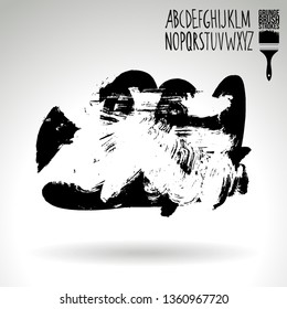 Black brush stroke and handwritten alphabet. Grunge vector abstract hand - painted element. Underline and border design.