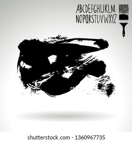 Black brush stroke and handwritten alphabet. Grunge vector abstract hand - painted element. Underline and border design.