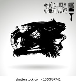 Black brush stroke and handwritten alphabet. Grunge vector abstract hand - painted element. Underline and border design.