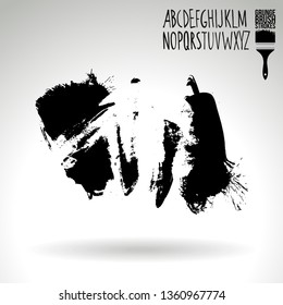 Black brush stroke and handwritten alphabet. Grunge vector abstract hand - painted element. Underline and border design.