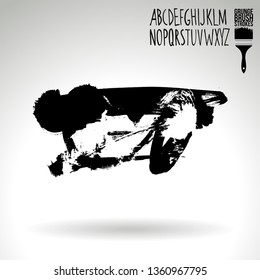 Black brush stroke and handwritten alphabet. Grunge vector abstract hand - painted element. Underline and border design.