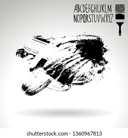 Black brush stroke and handwritten alphabet. Grunge vector abstract hand - painted element. Underline and border design.