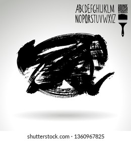 Black brush stroke and handwritten alphabet. Grunge vector abstract hand - painted element. Underline and border design.