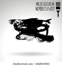 Black brush stroke and handwritten alphabet. Grunge vector abstract hand - painted element. Underline and border design.