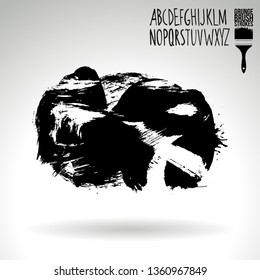 Black brush stroke and handwritten alphabet. Grunge vector abstract hand - painted element. Underline and border design.