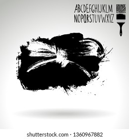 Black brush stroke and handwritten alphabet. Grunge vector abstract hand - painted element. Underline and border design.