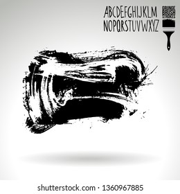 Black brush stroke and handwritten alphabet. Grunge vector abstract hand - painted element. Underline and border design.