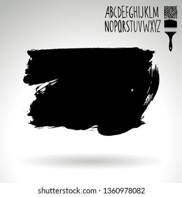 Black brush stroke and handwritten alphabet. Grunge vector abstract hand - painted element. Underline and border design.