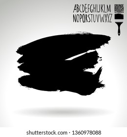 Black brush stroke and handwritten alphabet. Grunge vector abstract hand - painted element. Underline and border design.