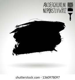 Black brush stroke and handwritten alphabet. Grunge vector abstract hand - painted element. Underline and border design.