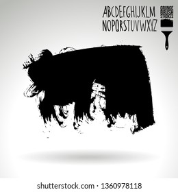 Black brush stroke and handwritten alphabet. Grunge vector abstract hand - painted element. Underline and border design.