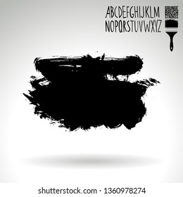 Black brush stroke and handwritten alphabet. Grunge vector abstract hand - painted element. Underline and border design.