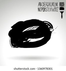 Black brush stroke and handwritten alphabet. Grunge vector abstract hand - painted element. Underline and border design.