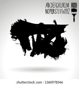 Black brush stroke and handwritten alphabet. Grunge vector abstract hand - painted element. Underline and border design.