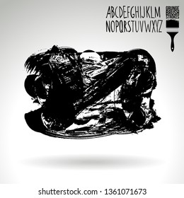 Black brush stroke and handwritten alphabet. Grunge vector abstract hand - painted element. Underline and border design.