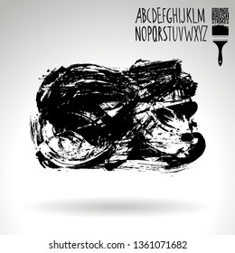 Black brush stroke and handwritten alphabet. Grunge vector abstract hand - painted element. Underline and border design.
